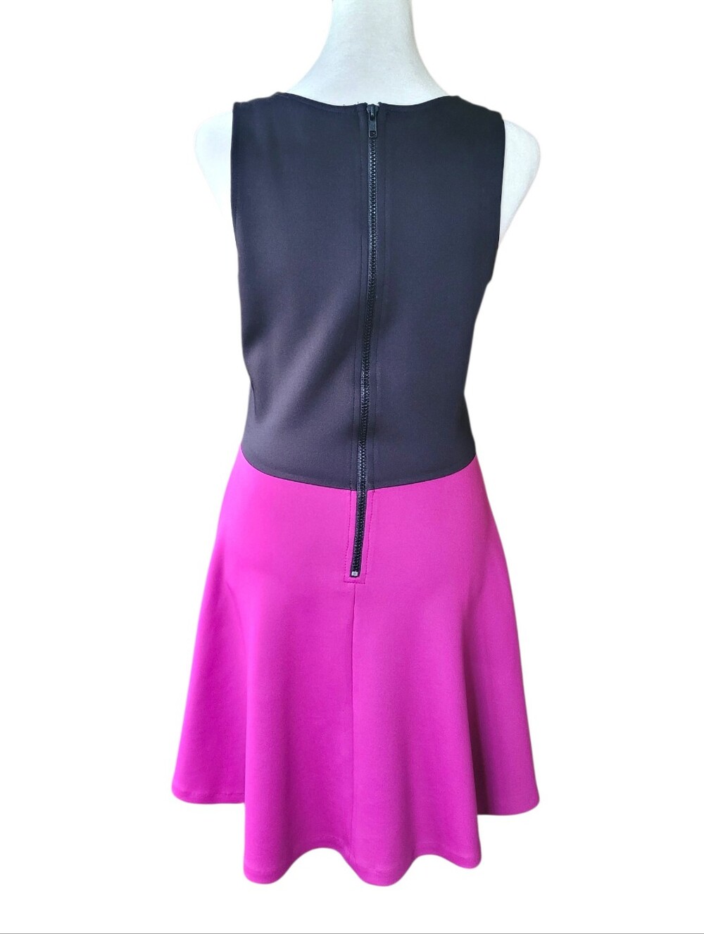 Necessary Objects Fuchsia Fit-and-Flare Mini Dress Hot Pink with Black Waistband - Picture 3 of 5